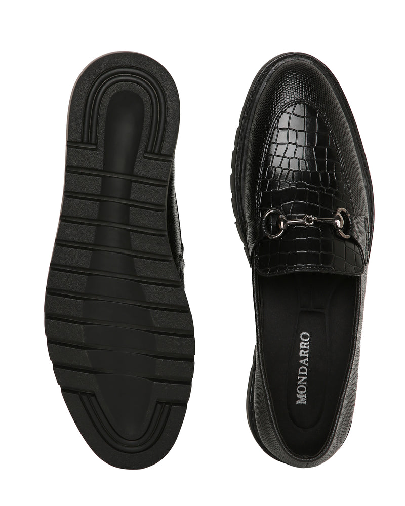 Kara croco-snake horsebit sneaker- BLACK